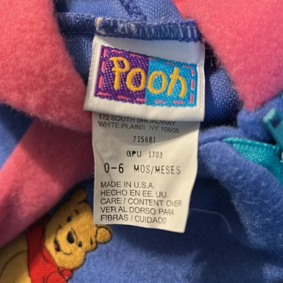 Vintage 90s Disney Winnie The Pooh Fleece One Piece Pajamas Bunting 0-6 Months - Picture 3 of 5